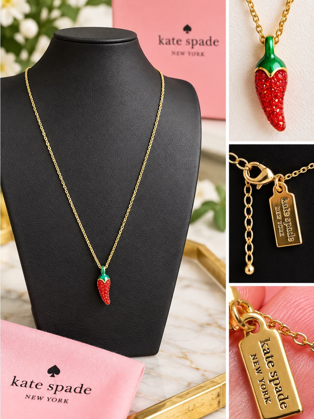 Kate Spade Haute Stuff Chili Pepper Crystal Pendant Necklace 🌶️